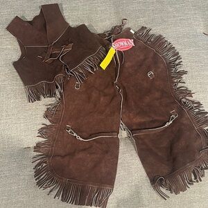 Shiloh Tack suede leather chap and vest outfit with fringe
